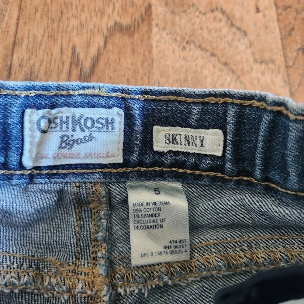 OshKosh Bgosh Girls Blue Skinny Jeans Adjustable Waist Stretch Denim Size 5 623